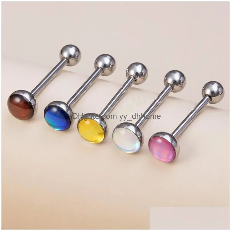 colorful tongue piercing barbell stud tongue ring bar surgical steel punk women body jewelry reflective discoloration