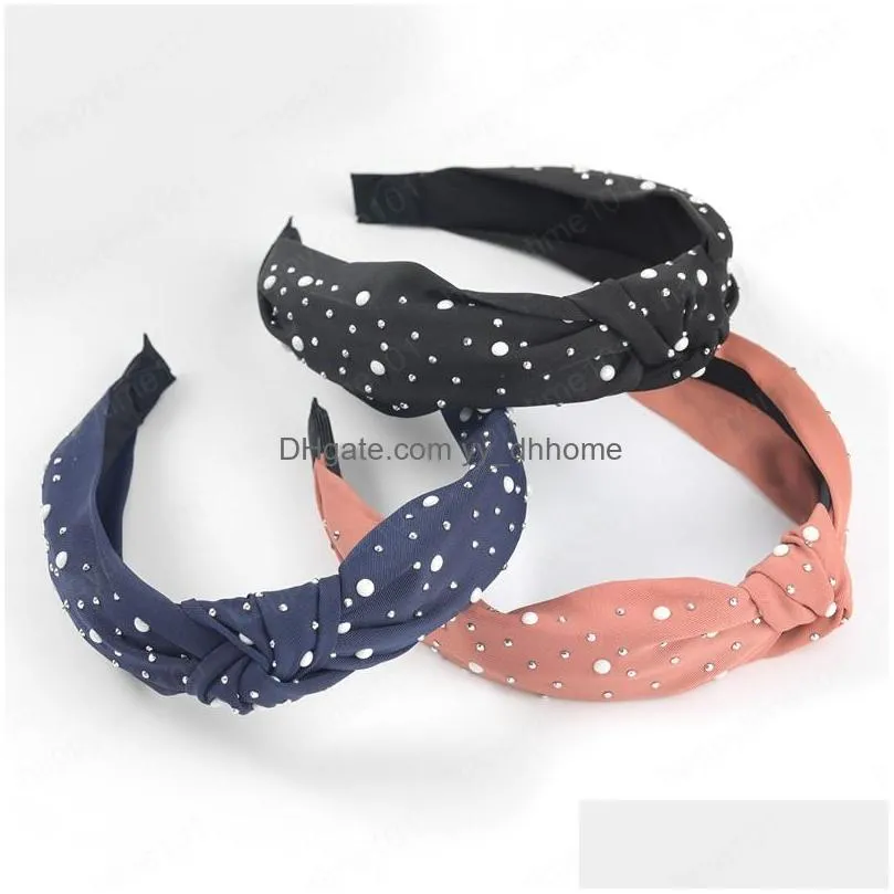 2021 fashion spring solid color cloth headbands alloy small round nails simple and elegant temperament wind headband hair accessories