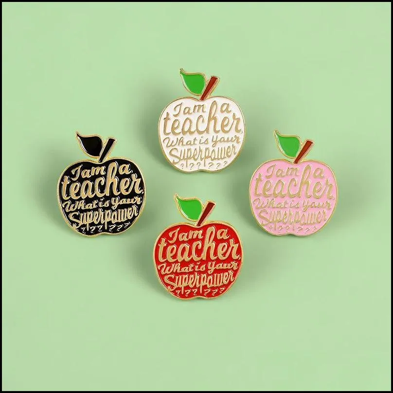 red  brooches teacher quote i am a teacher badge pink enamel pins lapel pin badges fruit plant jewelry gifts 6211 q2