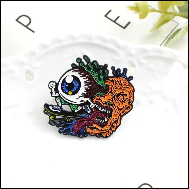 creative fashion big eyes skateboard metal enamel brooch aspiring soul badge pin fun trendy clothing backpack jewelry gift 1418