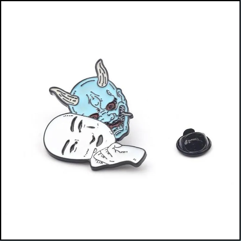 horror demon japanese mask brooch japanese culture jewelry enamel pins jean shirt bag cartoon jewelry 6172 q2