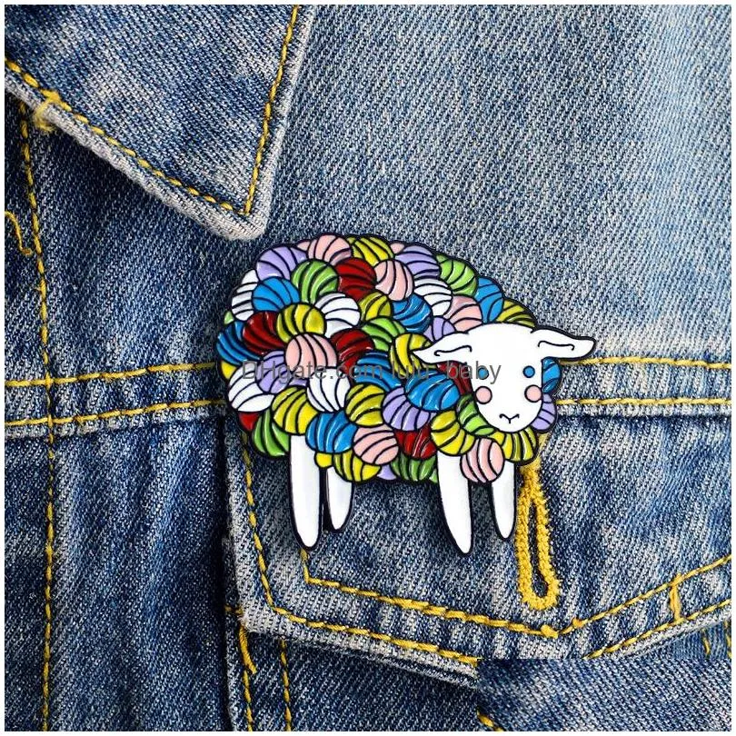 colorful cute little sheep brooch colored wool cartoon animal enamel pin for children wholesale metal badges jewelry small fashion