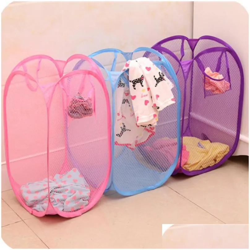 laundry basket bag foldable  up washing clothes hamper mesh storage childrens toys shoes sundries storage dhs shipping 140 g2