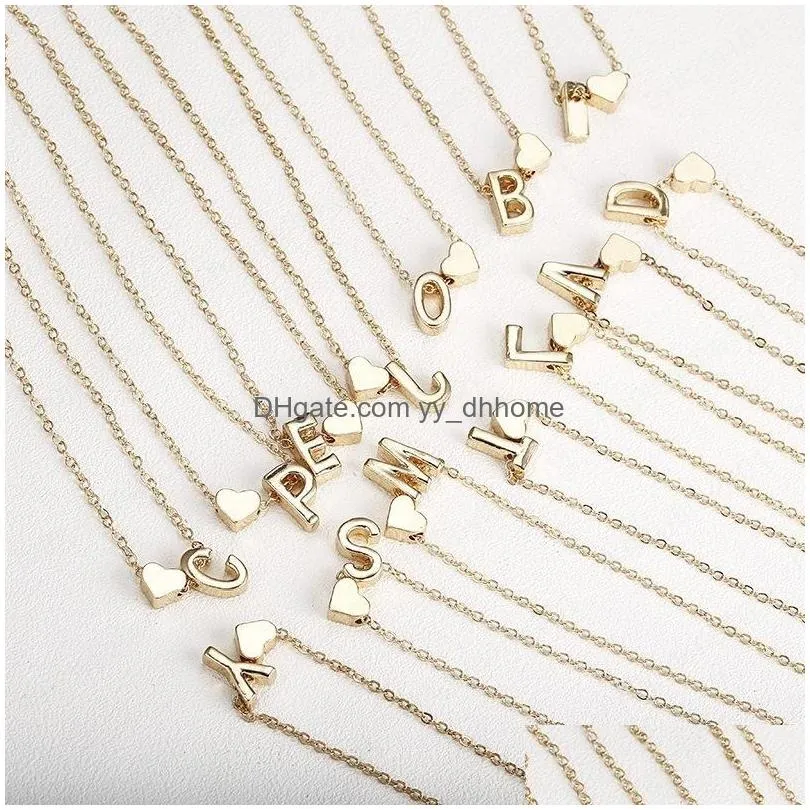 fashion tiny heart dainty initial necklace gold silver color letter name choker necklace for women pendant jewelry gift