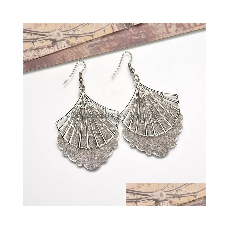 unique design geometric dangle earrings for women european american scallop shape earrings black gold silver jewelry