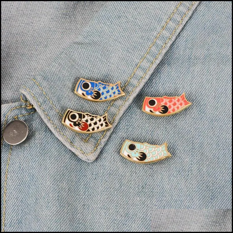 koi fish enamel pins denim bag animal brooches muti color jewelry women good luck cute 6164 q2