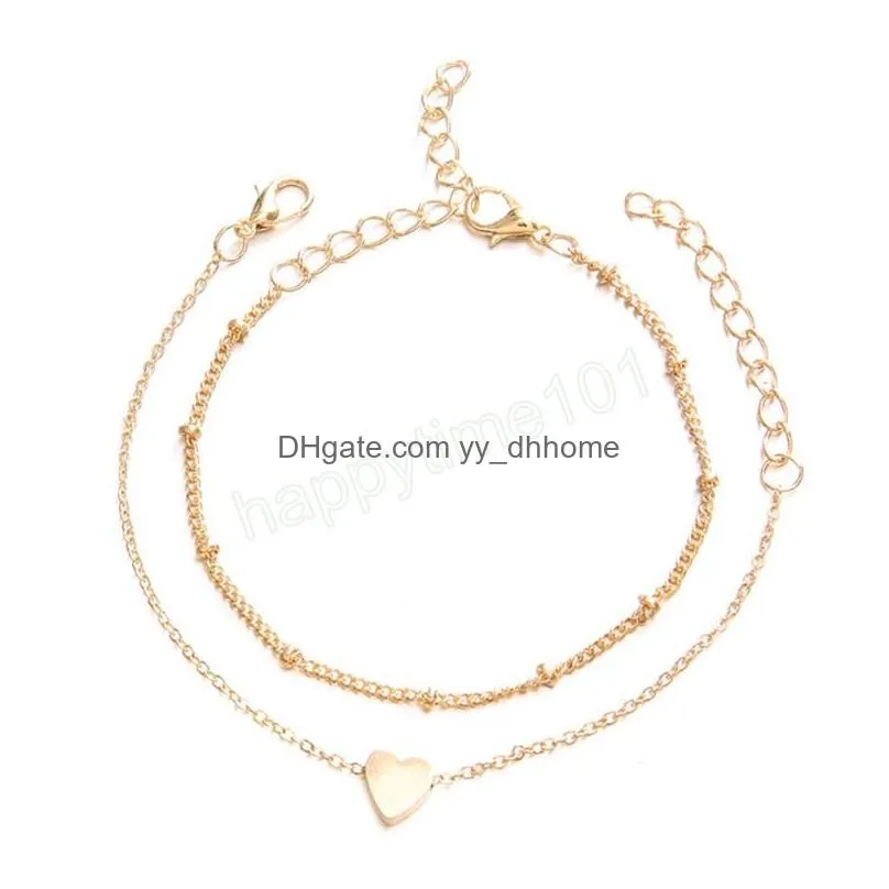 2pc/set gold silver color small love friendship charm bracelets bangles jewelry link chain bracelets for women gift