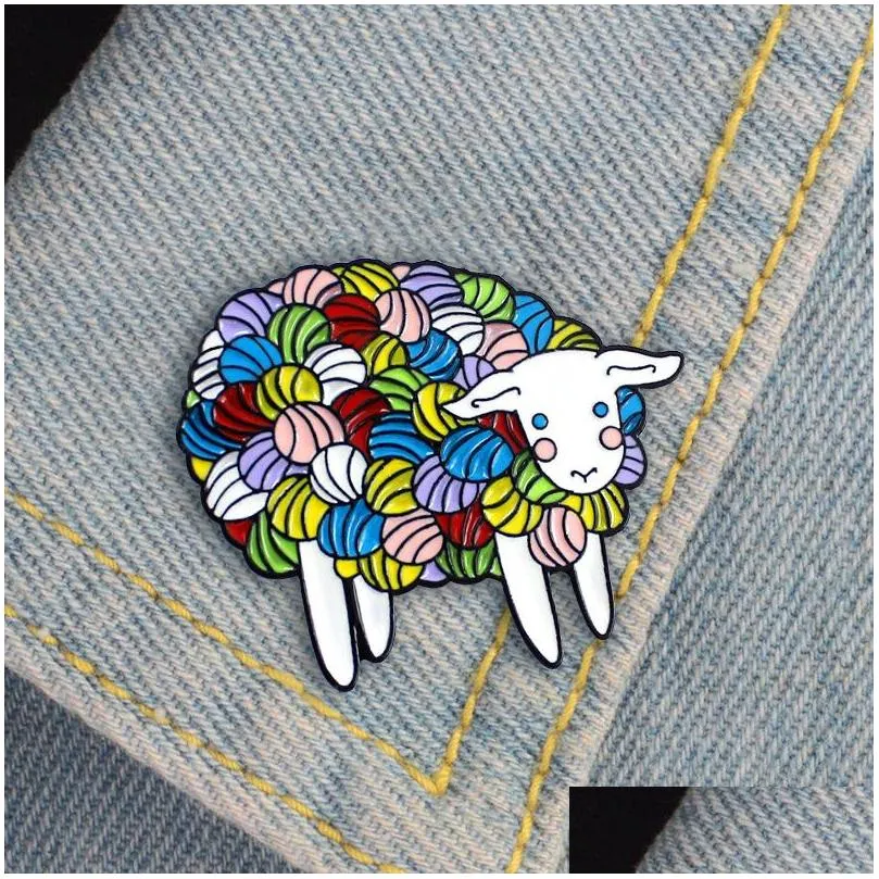 colorful cute little sheep brooch colored wool cartoon animal enamel pin for children wholesale metal badges jewelry small fashion