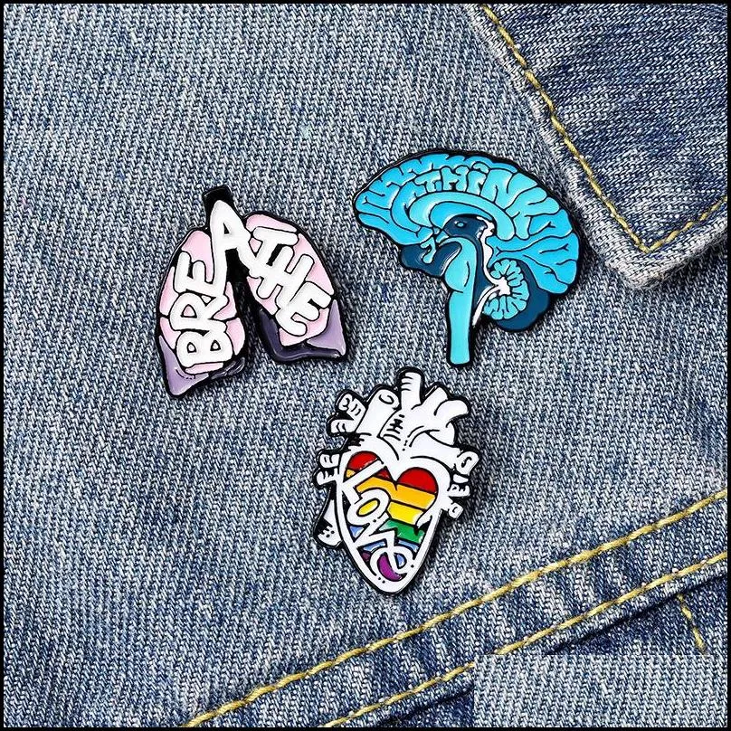 organ enamel pins custom heart lung brain brooch lapel pin shirt bag love breath mind badge cartoon jewelry gift for friends 632 h1