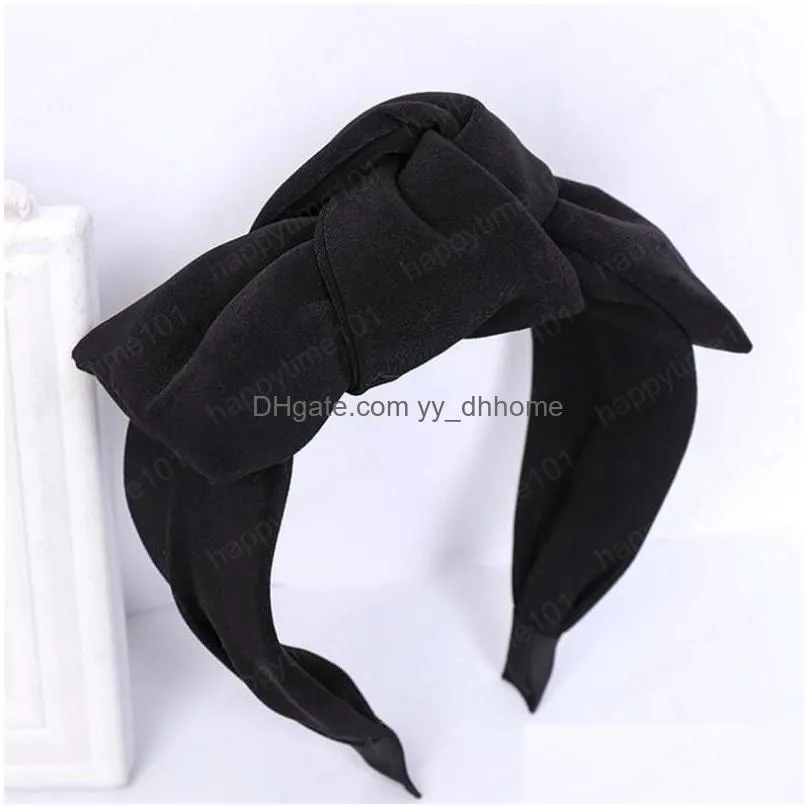 fashion women headband wide side big bowknot hairband solid color turban casual hair accessories