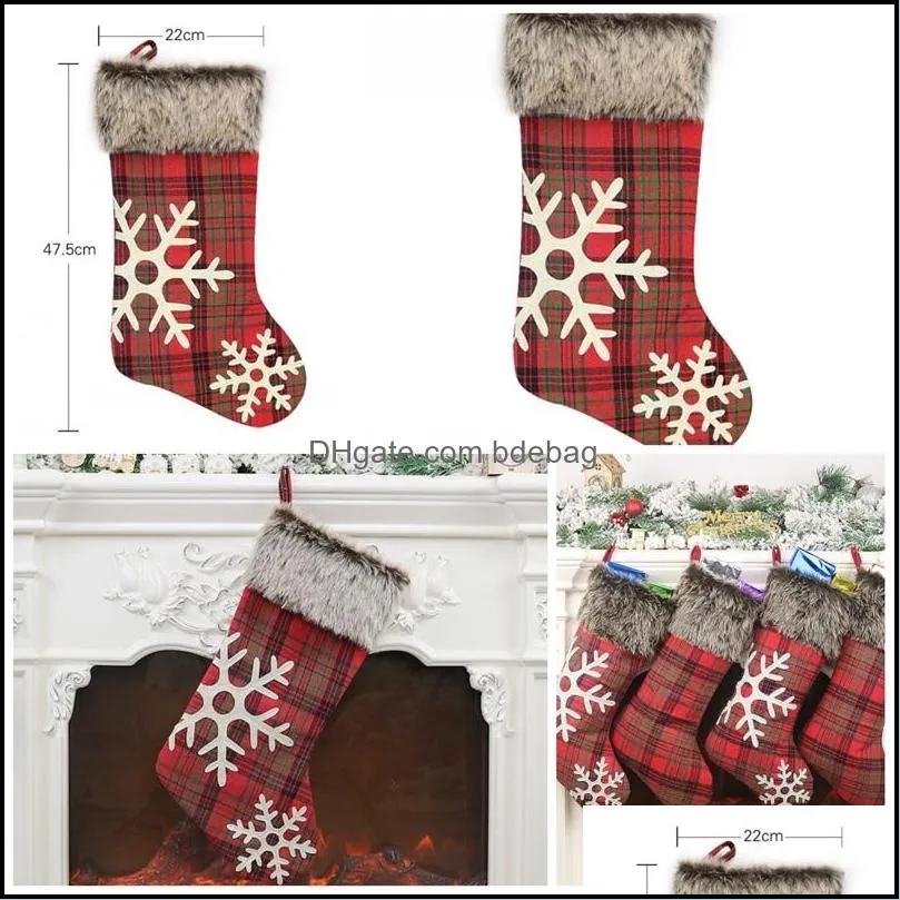 red christmas stocking plush snowflake plaid pattern bag ornaments fireplace hanging figure the walls gift bags 9 2xd f2