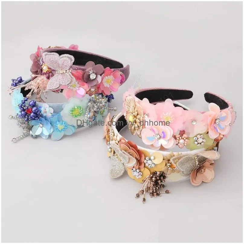 fashion sequin resin floral lace butterfly headbands women luxury widebrimmed headband wedding exquisite headwear