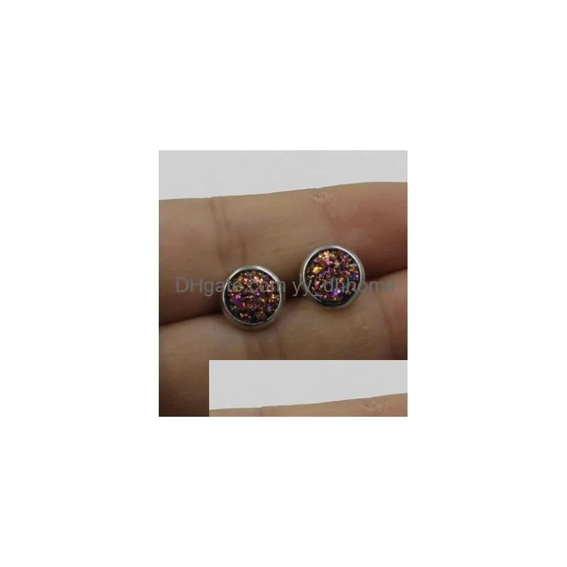 fashion 8mm druzy earings stainless steel resin drusy dome seals cabochon stud earrings for women jewelry