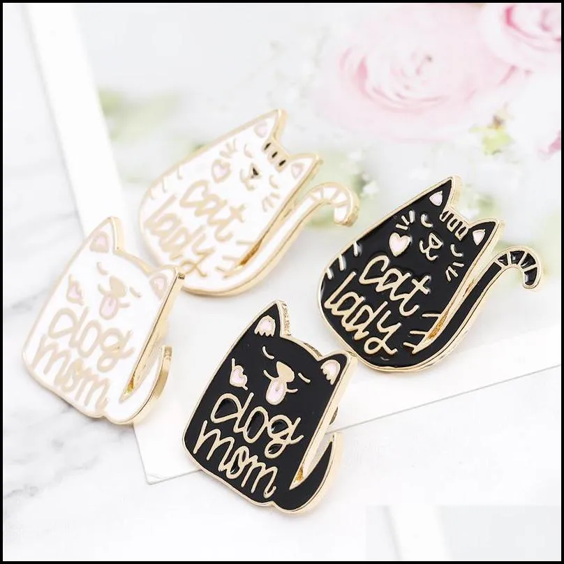 brooches vintage punk style dog mom cat lady metal enamel pin badge buttons brooch shirt denim jacket bag decorative brooches for women 1416