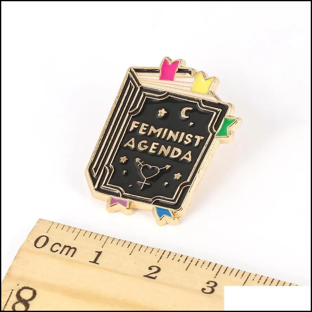 feminist agenda magic spell book brooch pins enamel metal badges lapel pin brooches jackets fashion jewelry accessories 1424 d3