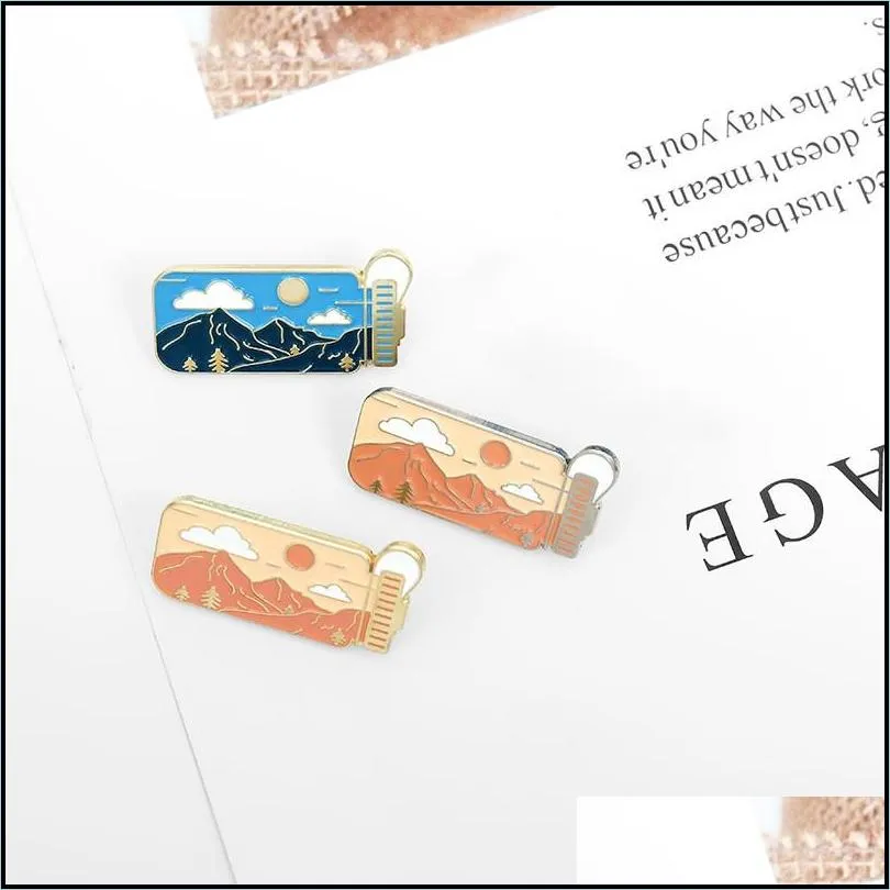 brooches portable water cup enamel pin day night sport bottle brooches bag lapel pin badge mountains outdoors jewelry gift for friends 1417