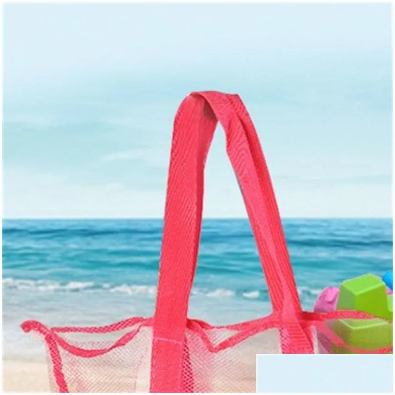 folding mesh handbag multi function kid beach bag pink tote toy shells storage pouches 6kj c
