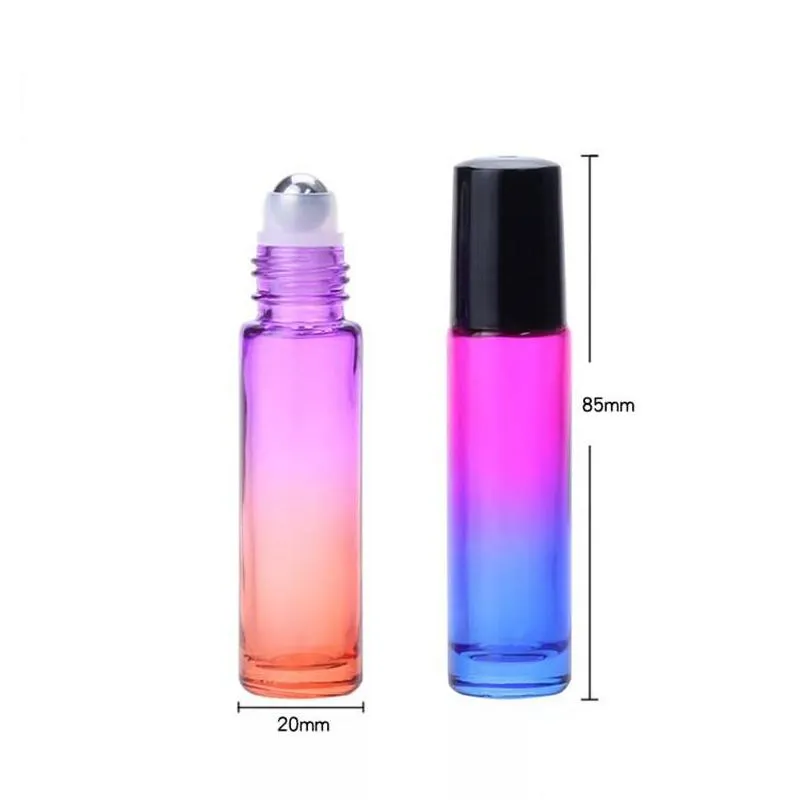 10ml gradient color  oil perfume bottle roller ball thick glass bottle roll on durable for travel cosmetic container 150 g2