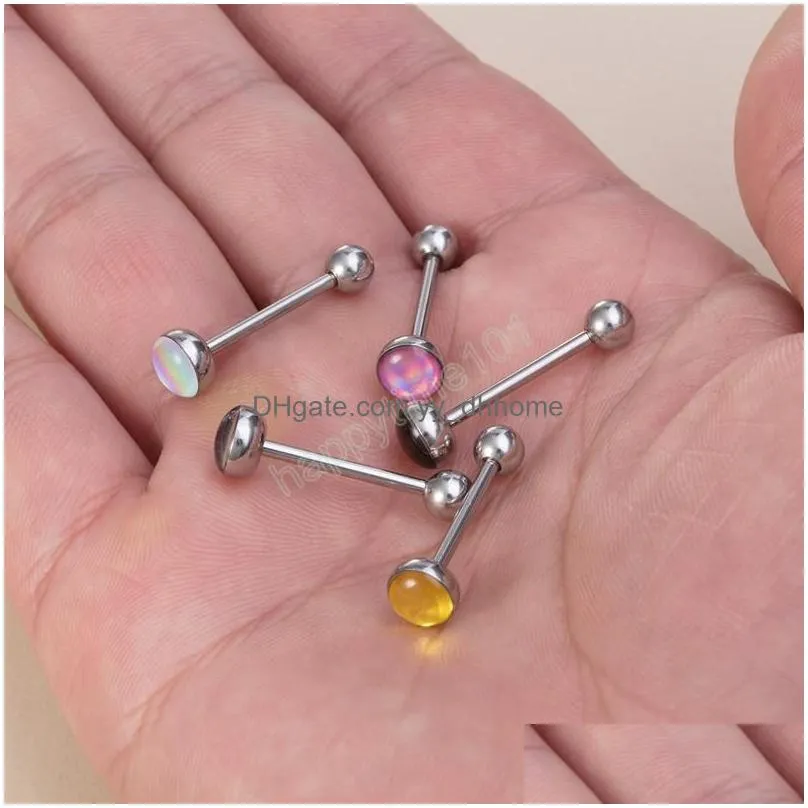 colorful tongue piercing barbell stud tongue ring bar surgical steel punk women body jewelry reflective discoloration