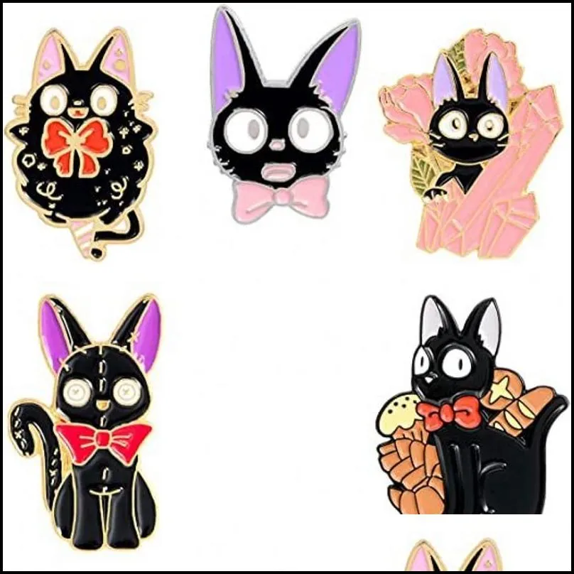 black cat jiji enamel pins cartoon movie brooches custom animal badge for bag hat clothes lapel pin collar jewelry gift kids 1471 d3