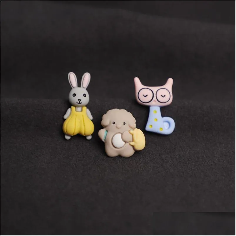 creative resin brooch 3pcs/set animal pins sunglasses rabbit cat brooches for boys gift jewelry cartoon badges shopping bag pin