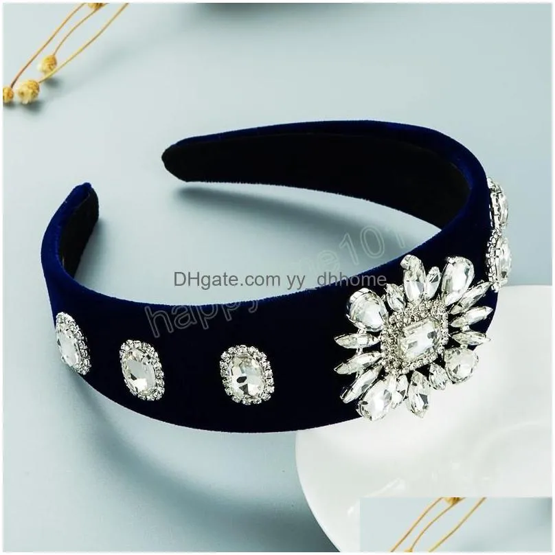 crystal flower headband for woman luxury sparkly gem diamond beaded hairband girls party hair accessory bezel