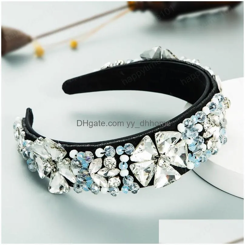 luxury color crystal flower headband elegant hand made gem diamond hairhand female party hair jewelry bezel