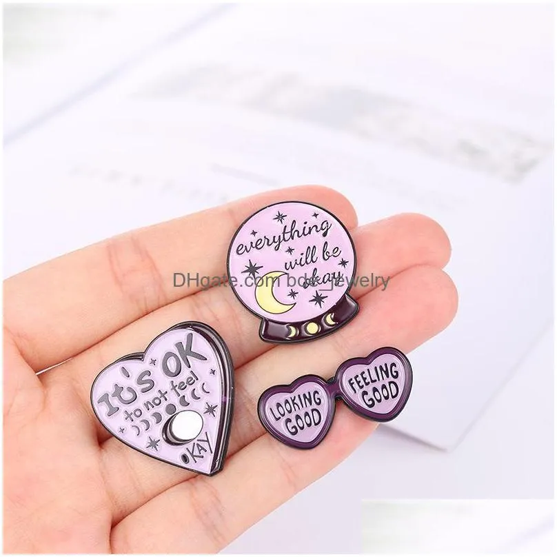 cartoon letter enamel pins creative coffee cup brooches 5pcs /set heart shaped star moon paint brooch for girls denim shirt badge jewelry gift bag