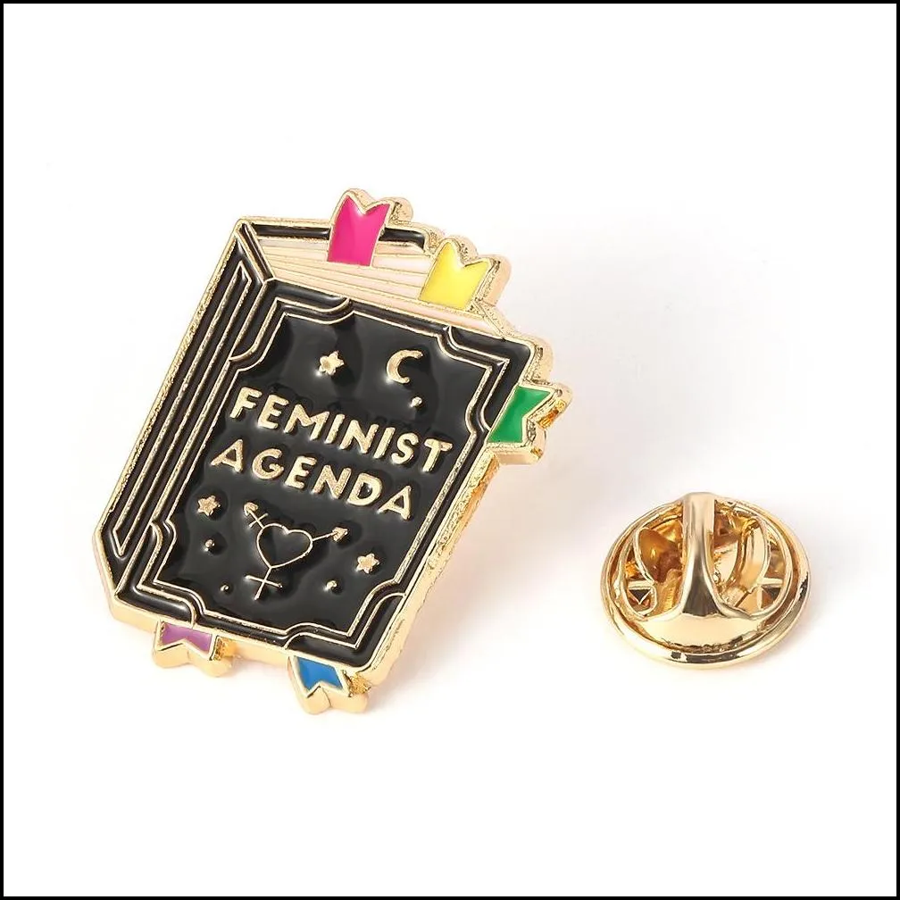 feminist agenda magic spell book brooch pins enamel metal badges lapel pin brooches jackets fashion jewelry accessories 1424 d3