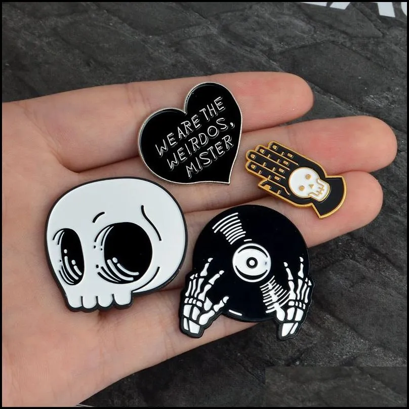 fashion vintage metal kawaii skull letter enamel pin badge buttons brooch shirt denim jacket bag decorative brooches for women girls 2157