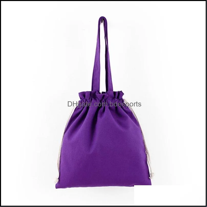 women canvas casual shoulder bag pleated drawstring shopping environmentfriendly bag female solid color large capacity book bag 67 o2