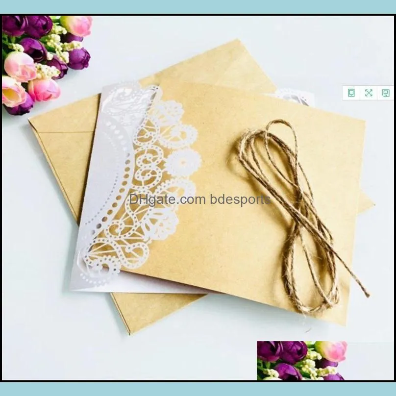 wedding decorate invitation card business greeting cards laser hollowing out kraft paper marry supplies matching rope creative 1 5hdc1