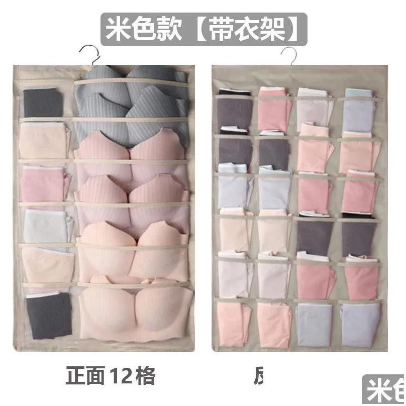 women underwear socks hanging bag double sided wardrobe closet bra storage nonwoven bag home clothes organizer 12/18/24 pockets 38 p2