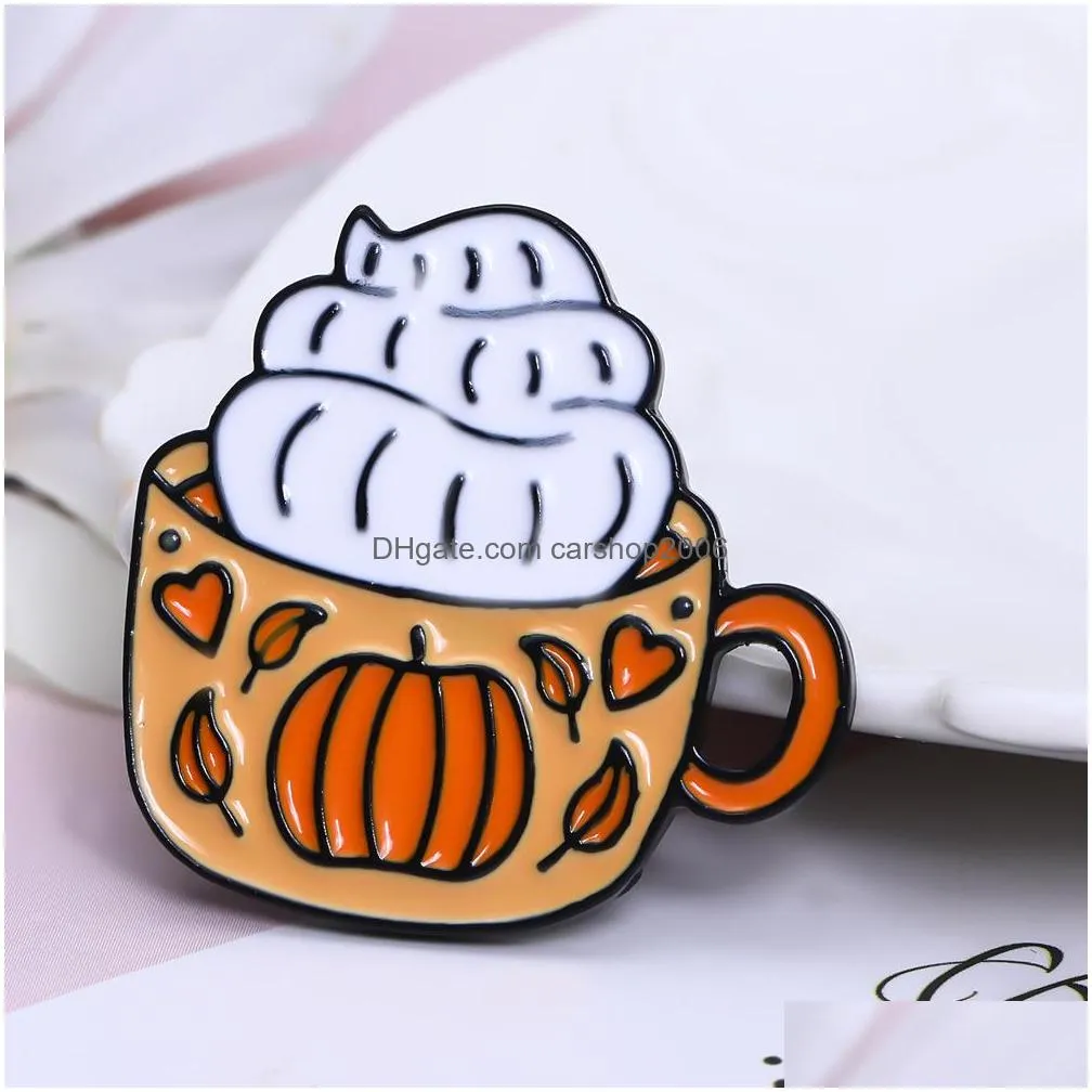 personalized pumpkin metal brooch for women alloy dripping oil halloween theme funny badge creative cup denim shirt gift bag accessories collar