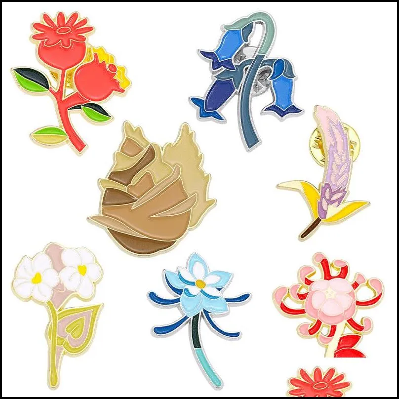 woman metal enamel lapel brooches pin anagallis lily flower bamboo shoots plant cartoon alloy badge backpack accessories brooch jewelry 1257