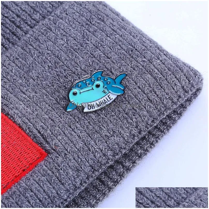 cartoon personality ocean animal brooch kawaii smile whale paint enamel lapel pins lettter alloy brooches for women denim shirt badge fashion jewelry