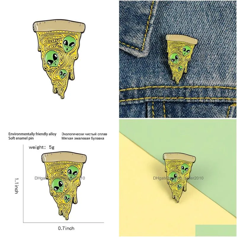 alien pattern triangle pizza brooches fashion design enamel brooch for girls cartoon food badges denim shirt gift bag accessories collar