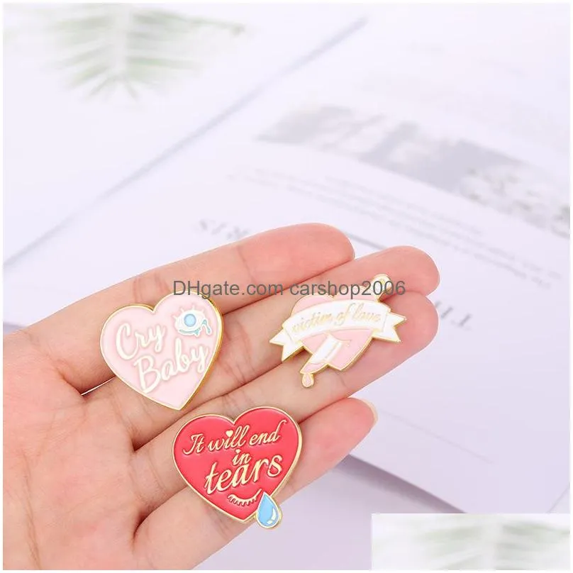 creative cartoon love one arrow through the heart brooches set 5pcs gold plated enamel paint badges for girls alloy lapel pin denim shirt fashion jewelry gift bag