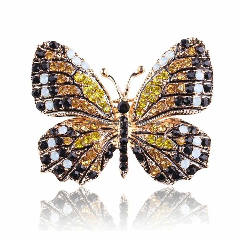 creative fashion jewelry colorful rhinestone butterfly brooches alloy enameled animal brooch pin apparel accessories delicate brooches