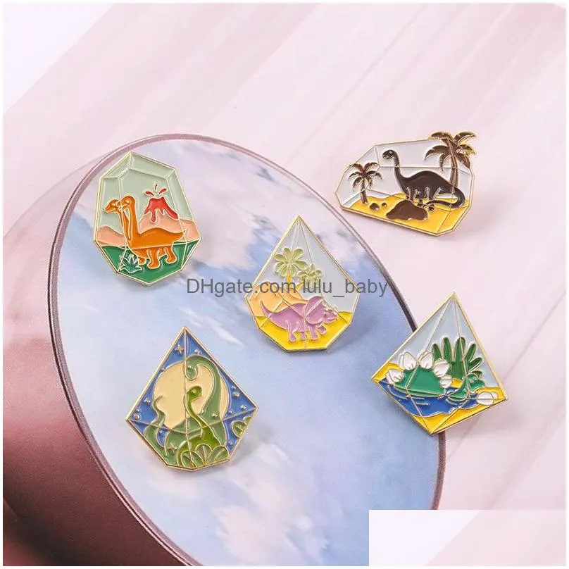 cartoon funny dinosaur brooch set 5pcs animal enamel paint badges for girls gold plated lapel pins shirt jewelry gift clothes