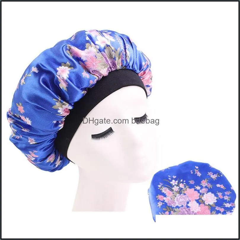 circular head wrap bath hat flower stretchable hair bonnets wide edge fitted sleep hats silk satin bathroom accessories girl 4 7ba b2