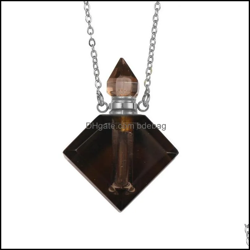 natural crystal gem necklaces party favor perfume bottles necklace square fine oil bottle pendant handicraft 727 b3