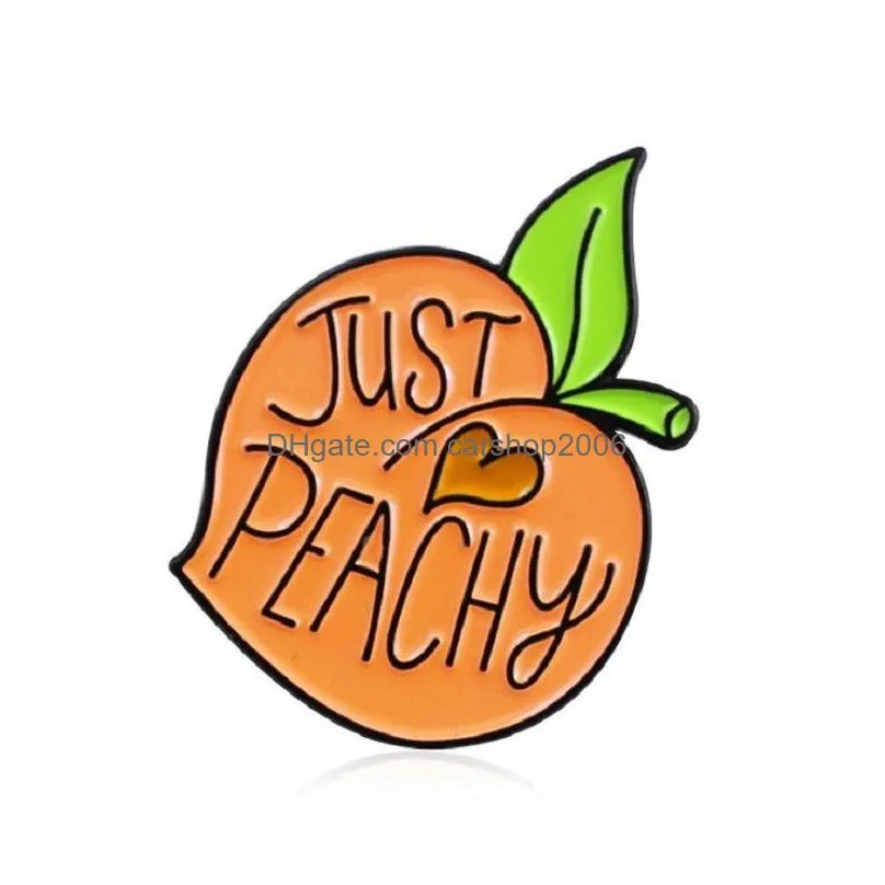 cartoon cute peach brooches europe and america style funny just peachy  fruit enamel badge pins for girls clothes bag accessories friends
