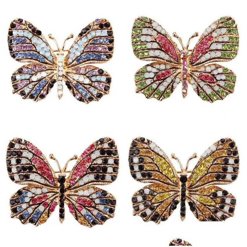 creative fashion jewelry colorful rhinestone butterfly brooches alloy enameled animal brooch pin apparel accessories delicate brooches