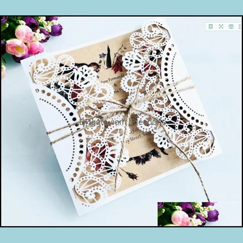 wedding decorate invitation card business greeting cards laser hollowing out kraft paper marry supplies matching rope creative 1 5hdc1