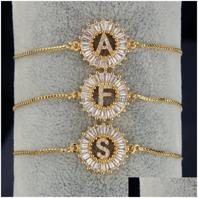 cubic zirconia 26 alphabet letter charm bracelets geometric copper aq initial chain link bracelets for women men jewelry