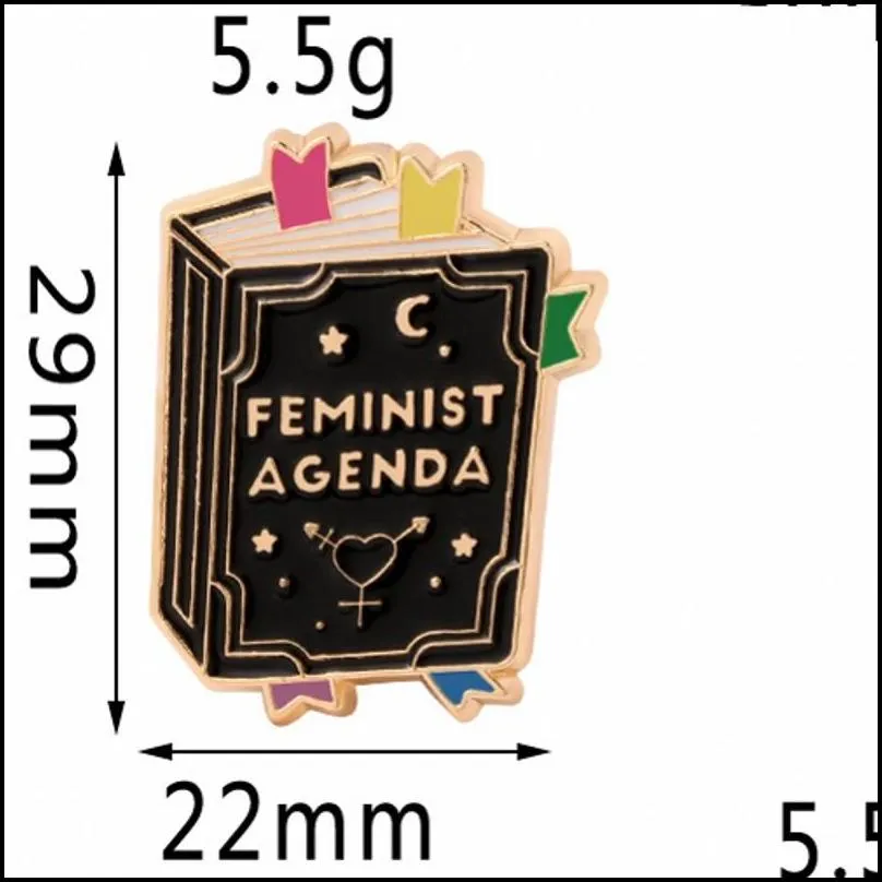 feminist agenda magic spell book brooch pins enamel metal badges lapel pin brooches jackets fashion jewelry accessories 1424 d3
