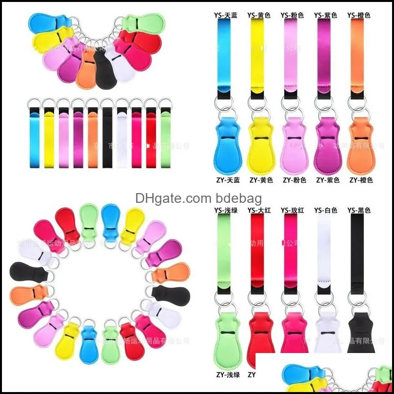 solid color neoprene chapstick holder set party supplies keychain lipstick holders sleeve cover pouch wristlet keychains with tassel 740