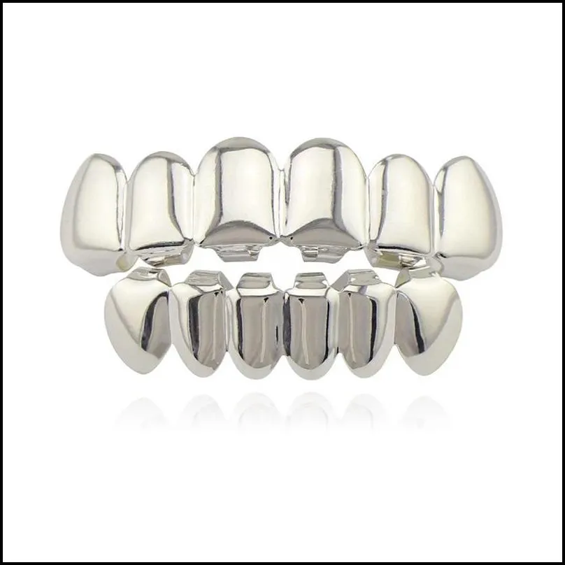 new fit gold silver plated hip hop teeth grillz caps top bottom grill set for men 2536 e3