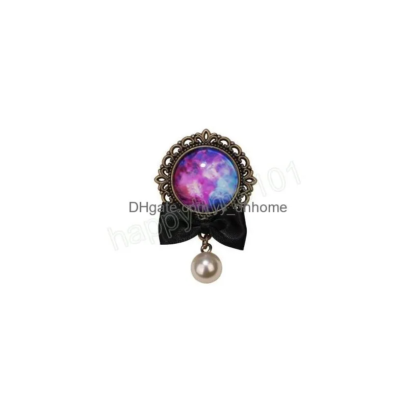 retro pearl bow brooch rhinestone opal stone lapel pins shirt suit collar fashion jewelry brooches for women and men accessories